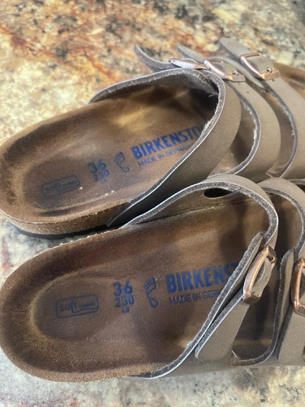 Birkenstock Brown Triple-Strap Suede Slide Sandals - Picture 5 of 6